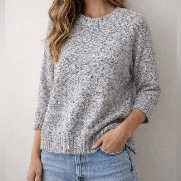 Theory Sweaters - Theory Meridian Gray Marled Knit Sweater Women's Size M 3/4 Sleeve